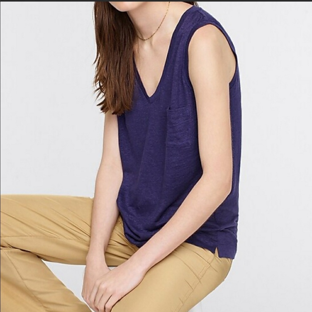 NWT J. Crew Linen V-Neck Pocket Tank, S